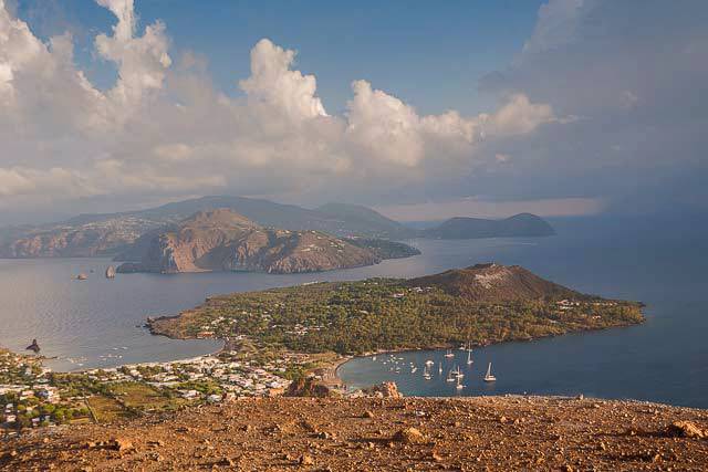 Vulcanello and Lipari island as seen from La Fossa crater rim